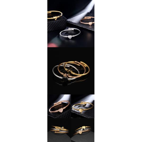 Rhodium Plated Wrist Bangle Bracelet , 18k Gold Heart Shape Bracelet For Ladies