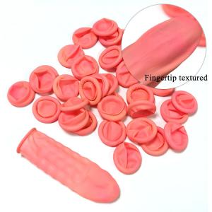China Pink Chlorination Latex Disposable Finger Cots Textured Matte Non Slip on sale
