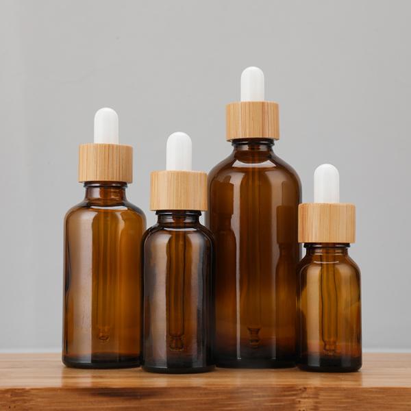 Essential Oil Frosted Bamboo Dropper Glass Bottle in 1oz 2oz 5ml 15ml 30ml with Easy and Cosmetic Serum Box