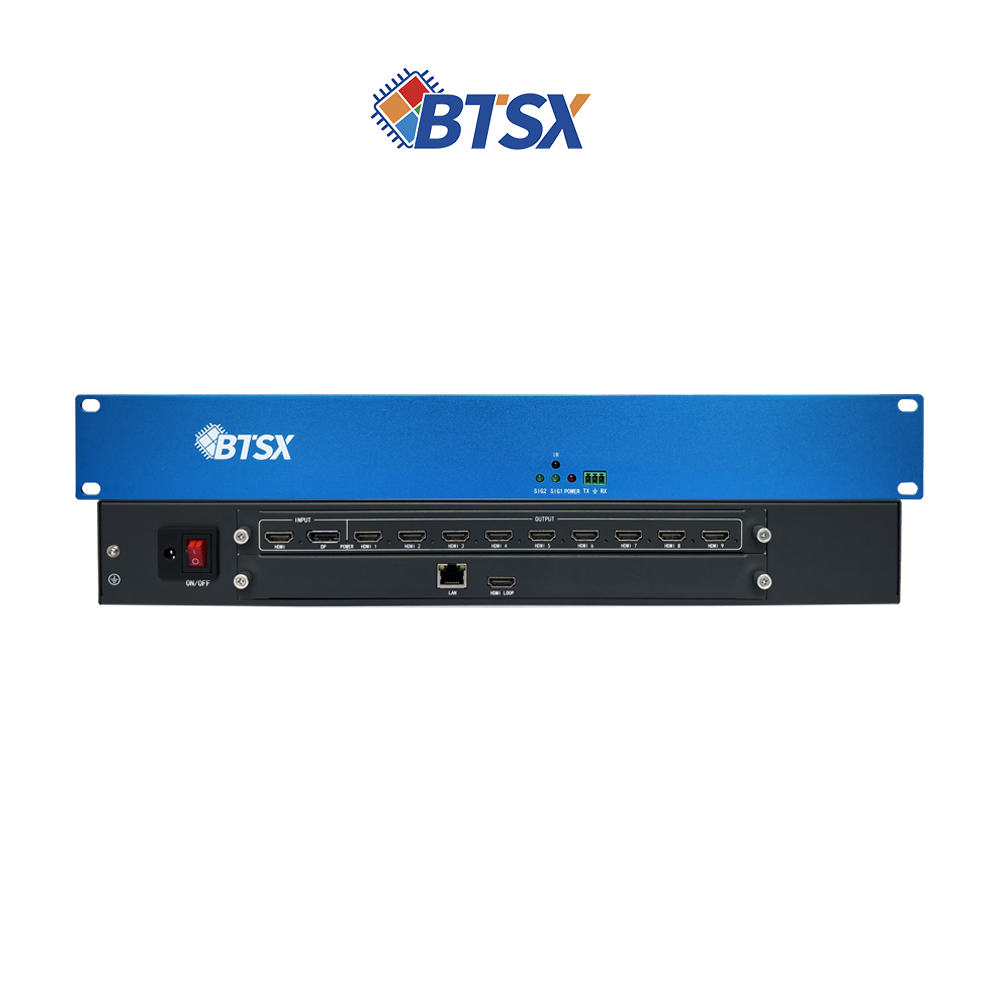 Professional 4K60 Decoder Video Wall Processor with 9 HDMI Outputs and 64x D1