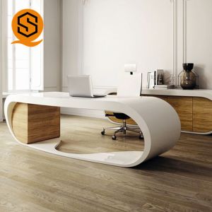 Seamless Solid Surface Office Furniture Artificial Stone White Executive Desk
