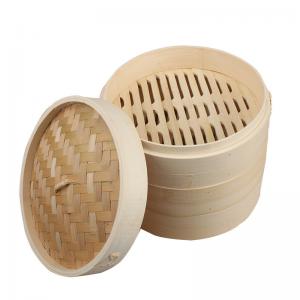 China 2 Tier Customized Size Dim Sum Bamboo Steamers Set Basket 10 Inch on sale