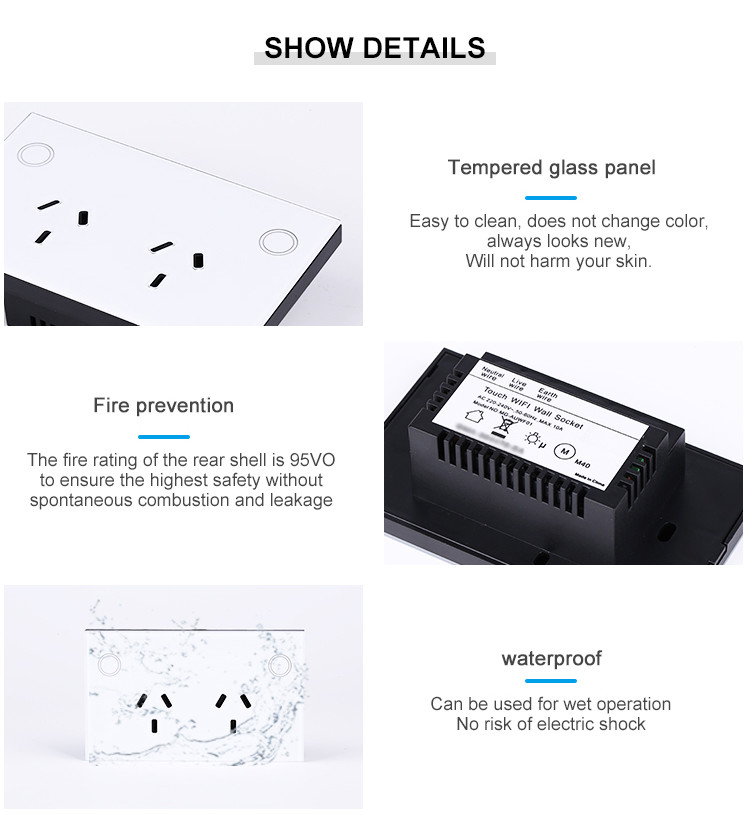 Smart Wifi Wall Socket Us Glass Panel Double Phone Alexa Google Voice Operated Tuya Smart Home System
