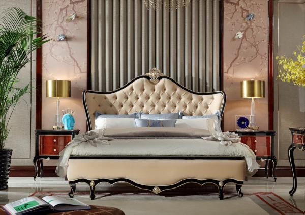 Quality Villa house Luxury furniture factory for sale in black painting frame with Leather upholstered King size Bed for sale
