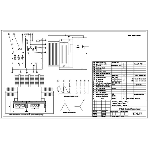 Three Phase Pad Mounted Transformer 3000Kva 24940V To 4160Y/2400 UL Certified