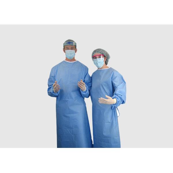 Blue Color Medical Protective Apparel Gown With Ties On Neck / Waist