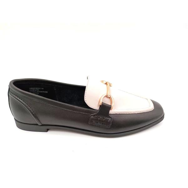 Ladies Casual Loafer Shoes With Rubber Outsole Black White Color