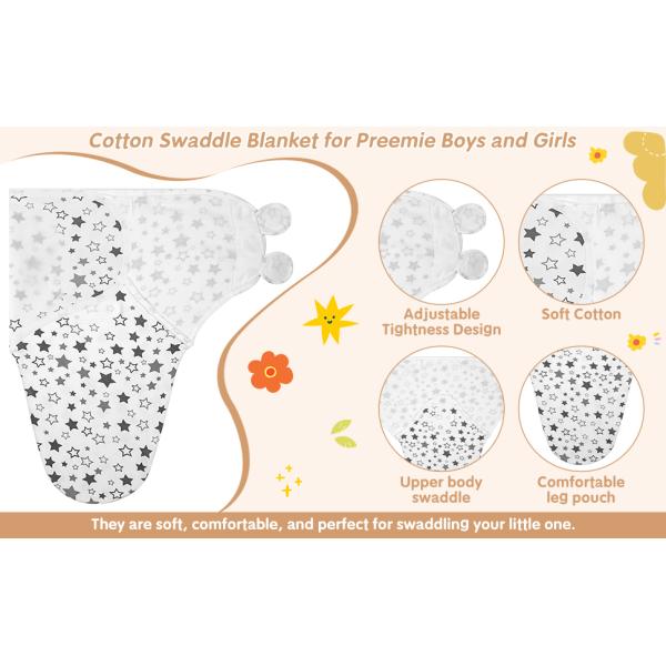 5-Pack Cotton Preemie Swaddle Set with Hat & Mittens 24x18.5 inches