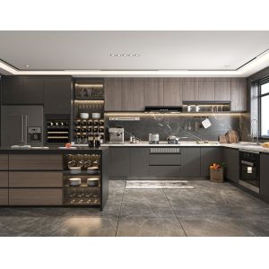 Brown Futuristic Kitchen Cabinets Fitted Cupboard Set Rta Custom Wooden
