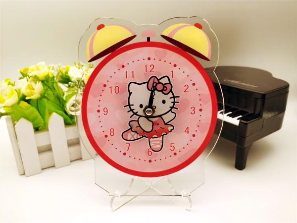 Quality Inkjet Printing Acrylic Table Clock Engraving With Stainless Steel Stents for sale