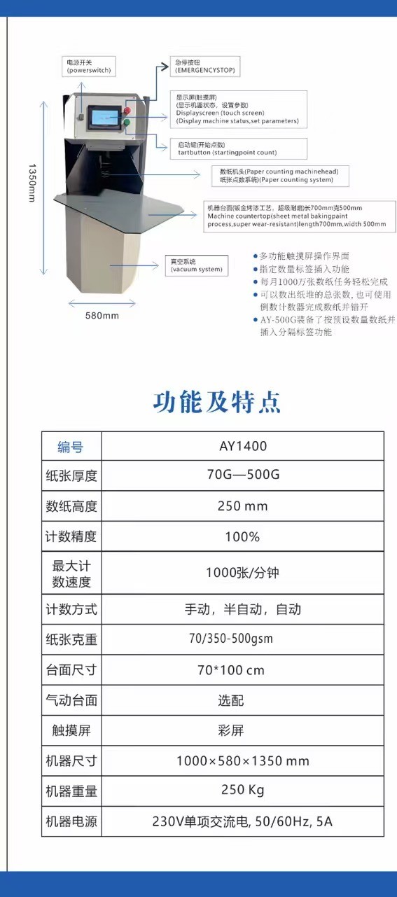 Very Thickness 250g 300g 335g 350g 400g 450g Max 500g Paper Hard Cover PP PVC Sheet Counter Counting Number Machine