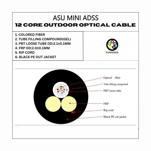 ASU Fiber Cable GYFFY 8 Core 100m Fiber Optic Cable Flame Retardant
