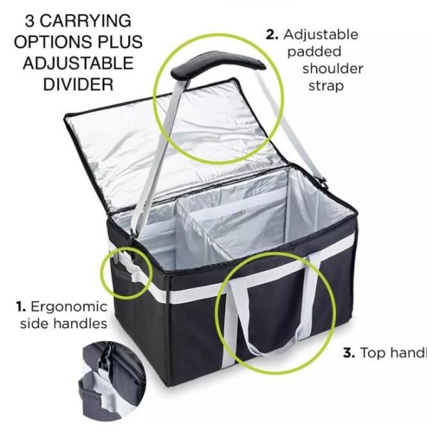 Foldable Lunch Insulated Cooler Bag Heated Food Delivery Bag Thermal Pizza Delivery Cooler Bag