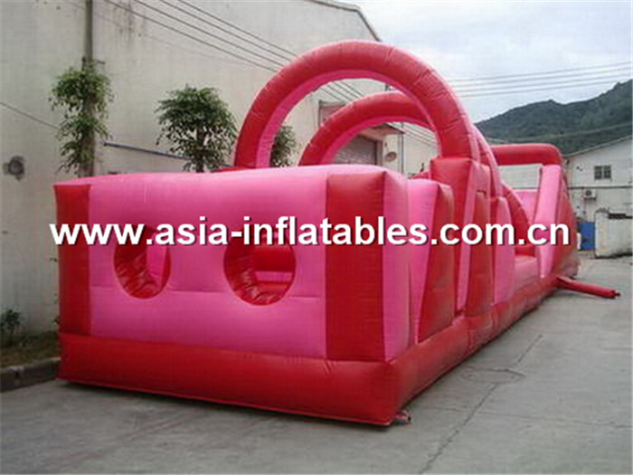 China Backyard Inflatable Pink Obstacle Challenges Course For Children Amusement wholesale