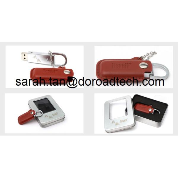 Factory Wholesale Metal USB with Leather Case, USB 2.0 Leather USB Flash Drive for Gift