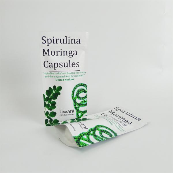 PE Custom Stand Up Pouch White Kraft Paper Zipper Bag For Capsules