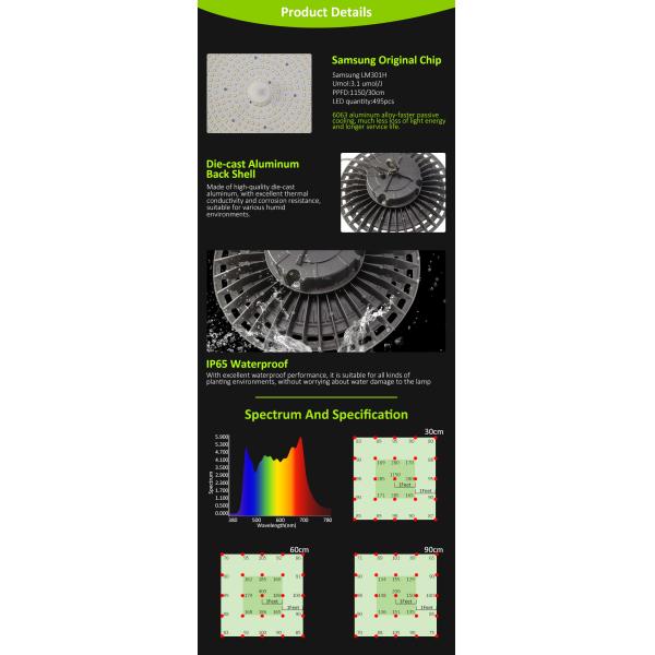 LM301B LM301H 8 Bars 200w UFO LED Grow Light IP65 For Seed Starting BLOOM