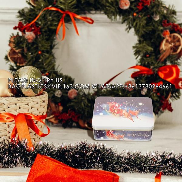 Tin Boxes Mixed Patterns Holiday Tinplate Boxes Greeting Gift Card Holder Metal Decorative Boxes Christmas Cookie Tin