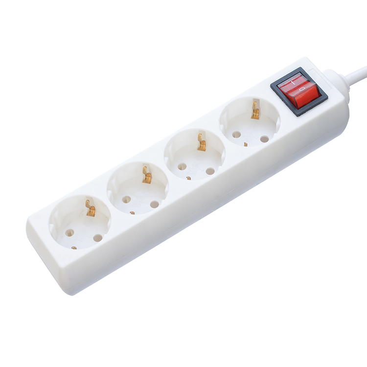 European Travel Plug Adapter with 4 Outlet Power Strips Extension Cord Multi Socket and Switch 5m Cable Length
