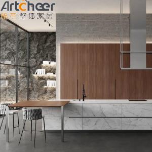 Modular Acrylic Kitchen Cabinet Door with Aluminium Frame and Sintered Stone Table Top