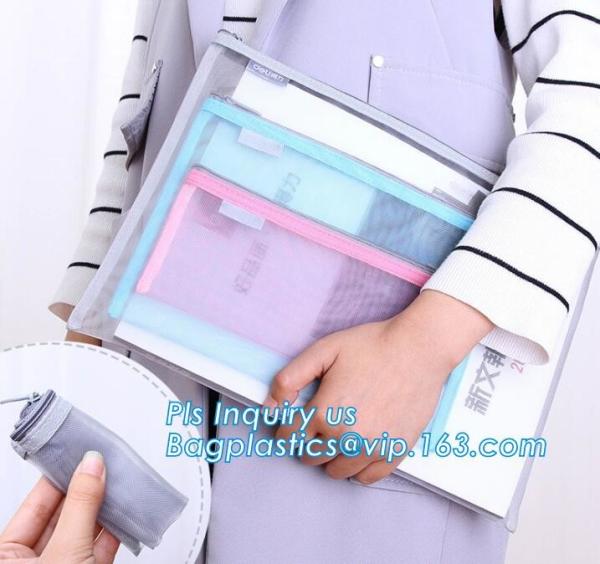 Quality 600D polyester portfolio file folder, file folder a4 size PVC mesh document bag with zipper cosmetics offices supplies t for sale