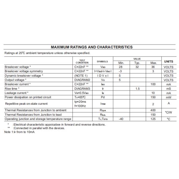 DB3 DB4 DB6 DB8 DIAC Trigger Diode Axial DO 35 Glass Package