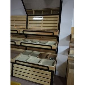 China Supermarket Wooden Retail Display Shelves Fruits And Vegetables Display Rack With Mirror wholesale