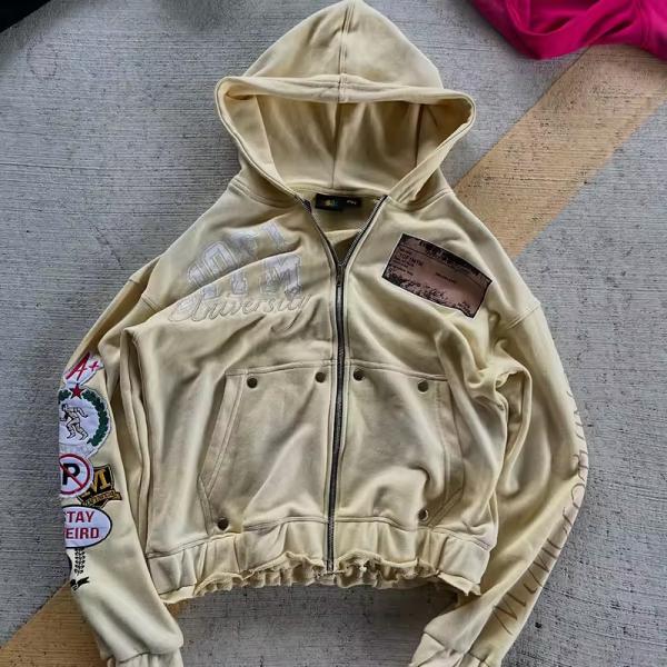 Custom Vintage Distressed Cropped Hoodie Embroidery Patch Ripped Screen Print Graphic Hoodie 400gsm Washed Print Hoodie for Men