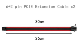 ATX 24pin*1 4+4Pin*1 6+2 Pin*2 6pin*2 Braided Sleeved Power Supply Extension Cable Sets 18AWG length 300mm Black Red