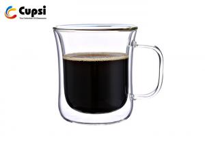 Size 116*89*100mm Double Wall Coffee Cups With Handles Borosilicate Glass 250ml