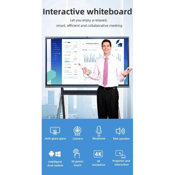 High Brightness 350cd/m2 65 Inch Interactive Whiteboard Screen for Interactive Presentations 0