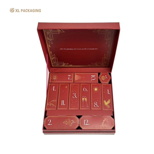 XL Packaging Custom Luxury Boxes Magnet Box Rigid Cardboard 12 Day Countdown Empty Advent Calendar Box For Dessert Chocolate Snail Polish