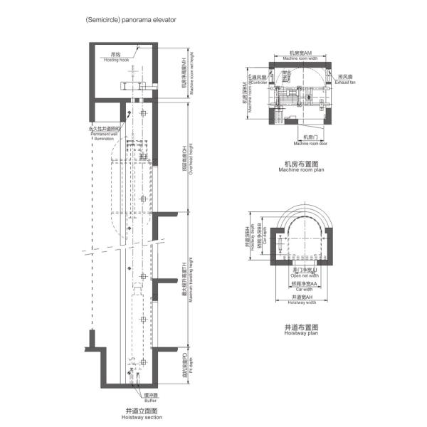 Semicircle Panorama High Speed Elevator Hairline Stainless Steel For Passenger Lift
