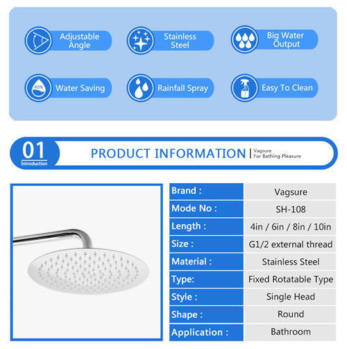 Sliver Rotatable Overhead Rainfall Shower Head Rotatable High Temperature Resistance 5mm Thin