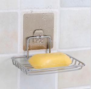 Stainless Steel Bathroom Soap Holder  With Hooks Suction Cup Soap Dish