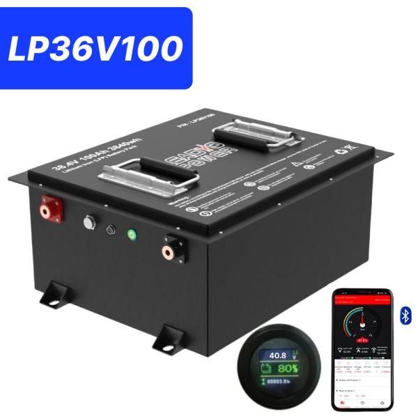 36V 100Ah 200Amp 36.8V Bluetooth LiFePO4 Lithium Golf Cart Battery with Round LCD ,5yrs Warranty