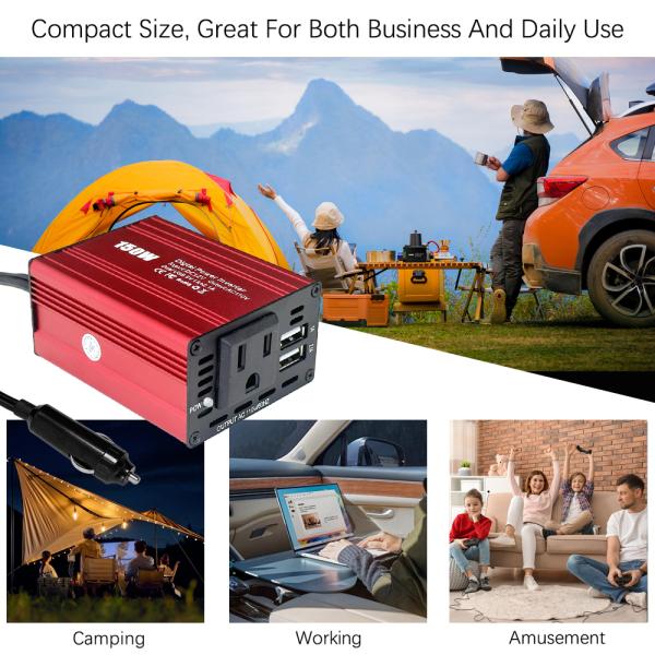 RED 150W Portable Car Inverter Dual USB Power Converter 12V DC to AC 110V 220V Modified Sine Wave USB output 5V 2.1A