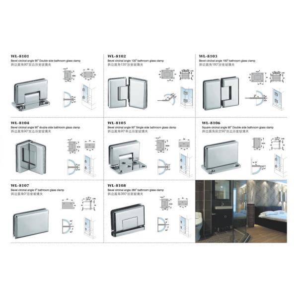 WL-8004 square double opening 90 degree heavy duty stainless steel bathroom glass clamp & glass door hardware