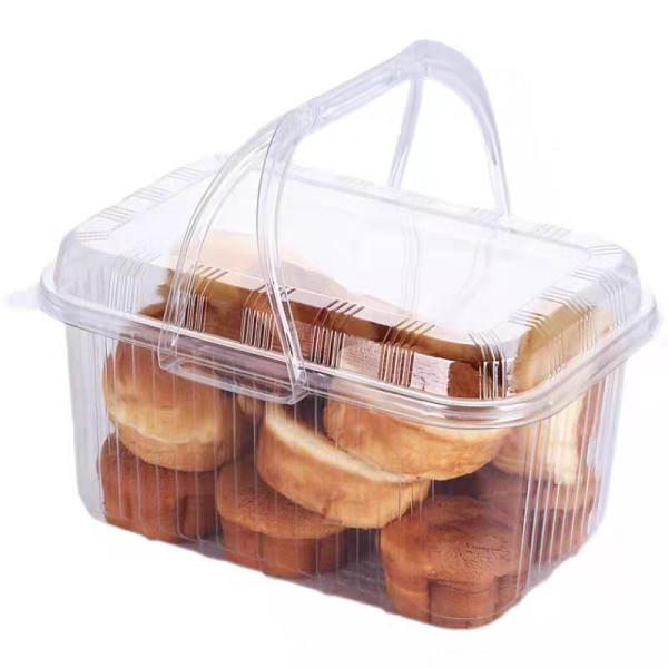 Quality Disposable Plastic Food Grade PET Transparent Packaging Box Cake And Puff Pastry Packaging Box 3 Pound Rectangular Basket With Lid for sale