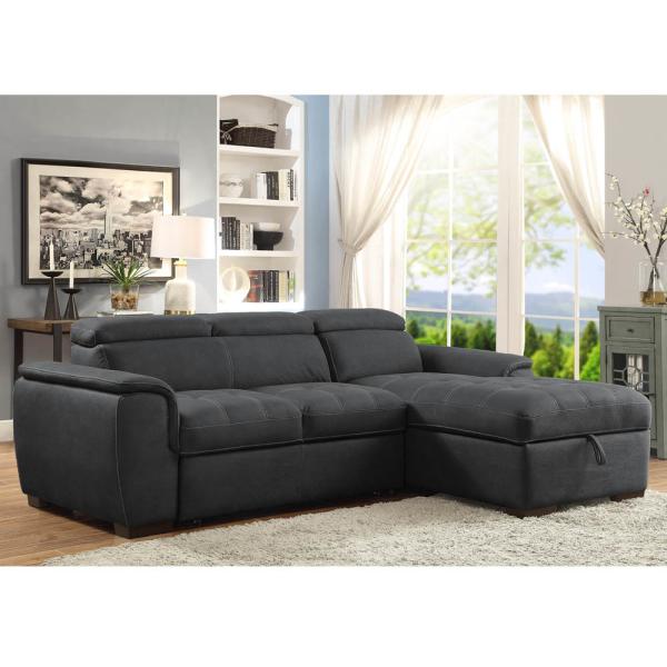 L-Shaped Sectional Sleeper Sofa with Pull-Out Bed and Adjustable Headrests and