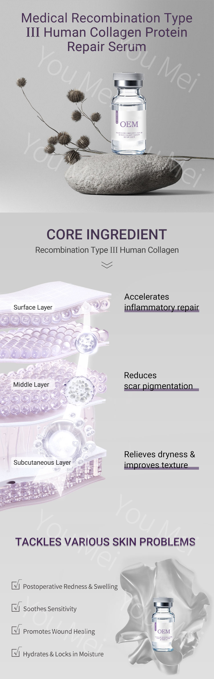 OEM ODM Organic Customized Hydrating Anti-Aging Serum Mini Bottles Skin Collage Serum Wrinkle Reduction Firming Spot Lightening Whitening Essence