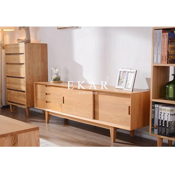 Nordic Simple Sliding Doors New Model Oak Wood Modern TV Stand