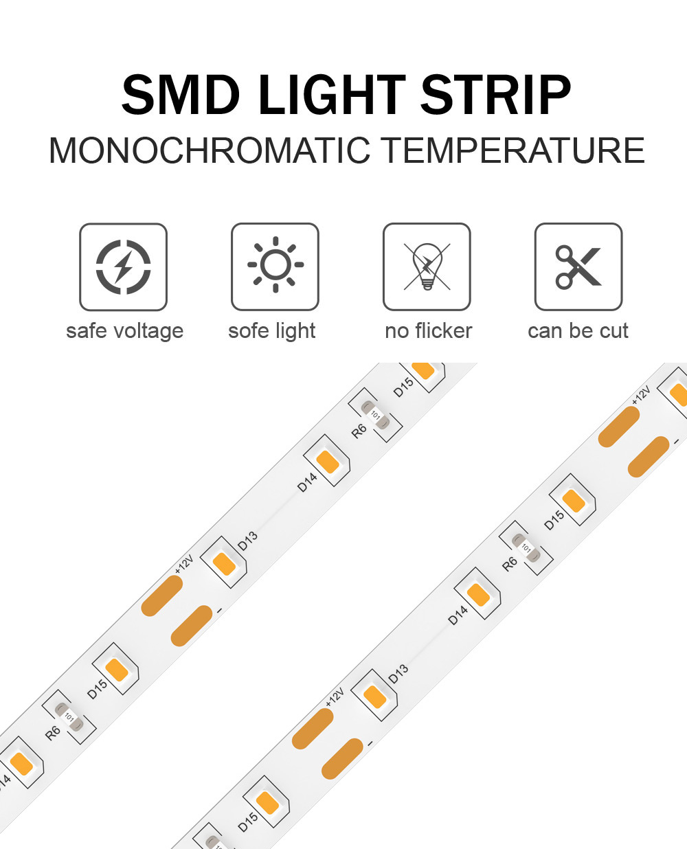 SMD 2835 Led Light Strip12V Intelligent Lighting One/three Color CCT Flexible Endless Dimming