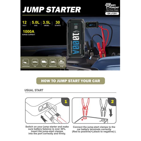Portable 12V Car Jump Starter for Motorcycle LCD Screen Multi-Function Emergency Tool