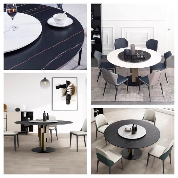 Contemporary Ceramic Round Stainless Steel Marble Dining Table 1350mm Width