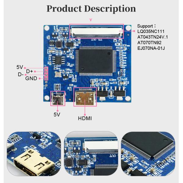 Small Polcd Lcd Screen Controller Board 50pmttl At070tn92 800*480 1024x600
