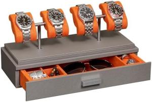 China ROTHWELL Luxury Watch Display Case for 4 Watches – Leather Watch Box with Acrylic Cover and Removable Slide in Cushions wholesale