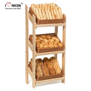 China Retail Floor Standing Wooden Bread Display Stand For Bakery Store / Food Shops on sale