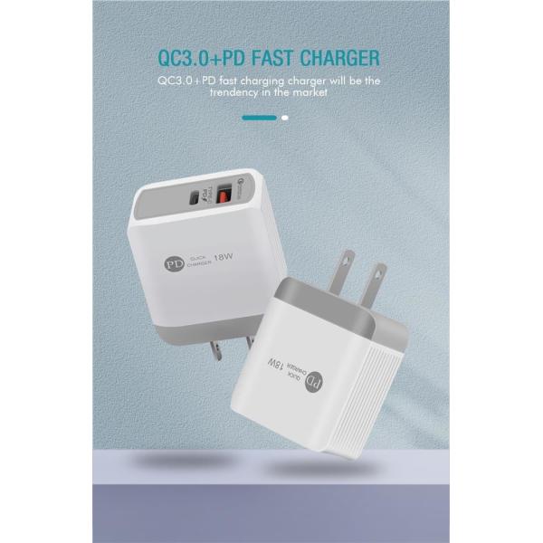2 Ports USB C PD Wall Charger , QC 3.0 18W USB Type C Wall Adapter For IPhone 12