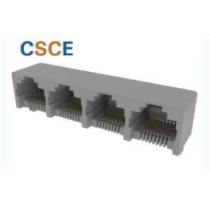 China 1×4 Port Side Entry Female 6P RJ45 PCB Connector on sale